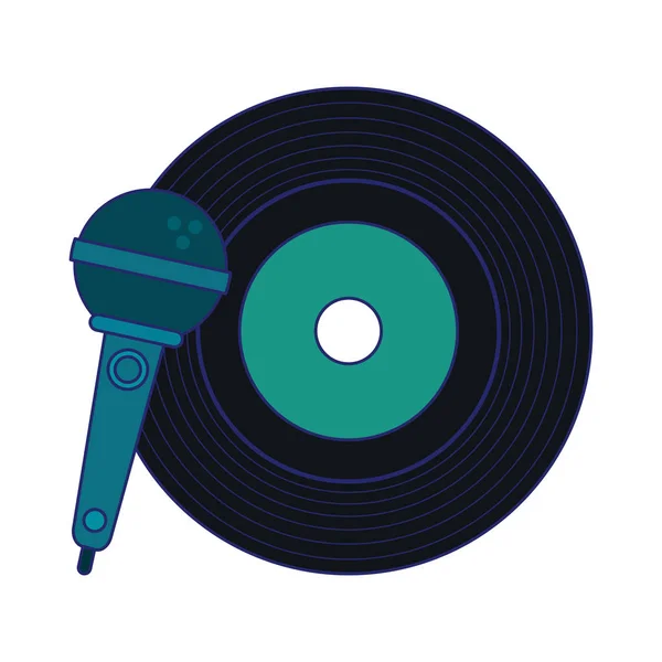 Vintage music vinyl and microphone blue lines — стоковый вектор