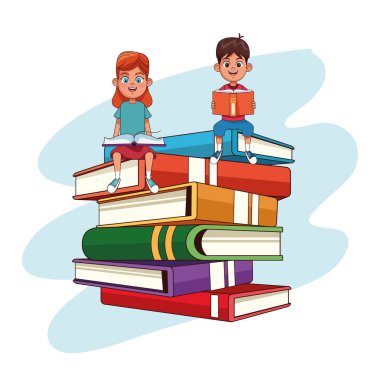 Çocuklar ve kitap karikatürler