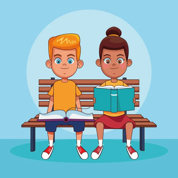 Děti, čtení knihy karikatury — Stockový vektor