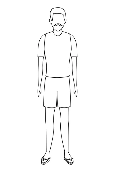 Vieil homme portant des vêtements d'été noir et blanc — Image vectorielle