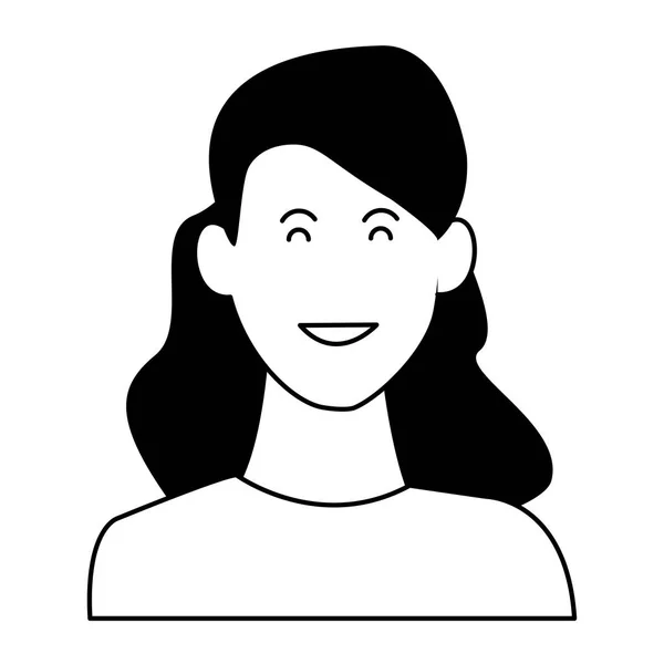 Profil de dessin animé souriant femme en noir et blanc — Image vectorielle