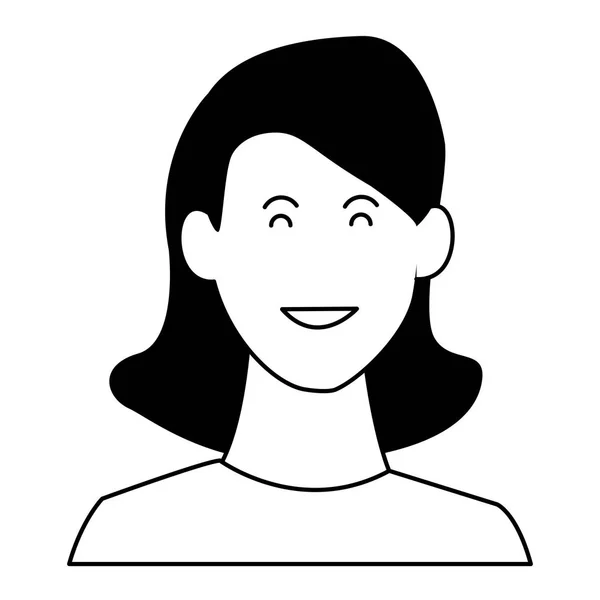 Женщина улыбается профиль мультфильма в черно-белом — стоковый вектор