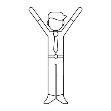 Eller yukarı siyah ve beyaz ile işadamı