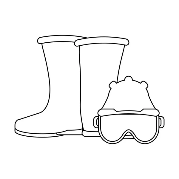 Bota de construcción y gafas con casco blanco y negro — Vector de stock