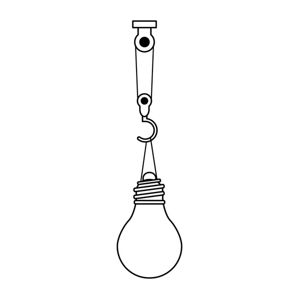 Bulb light on hook crane black and white — Stock Vector