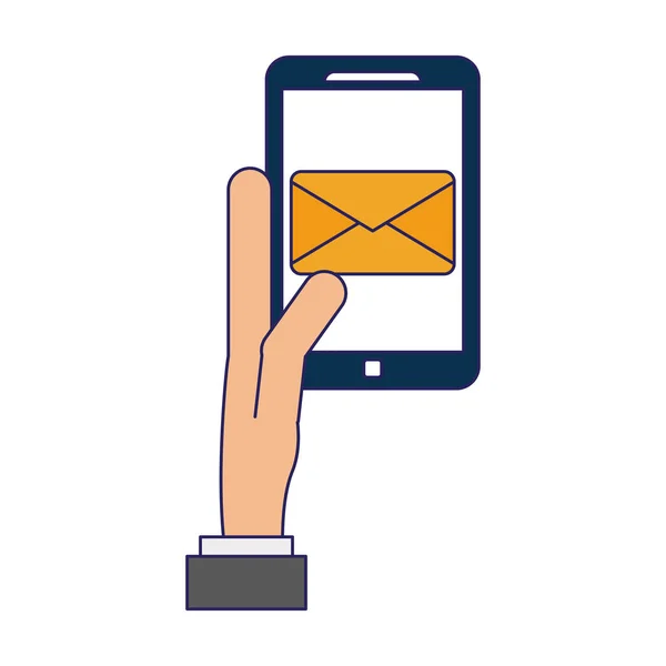 Χέρι χρησιμοποιώντας smartphone για την αποστολή email — Διανυσματικό Αρχείο