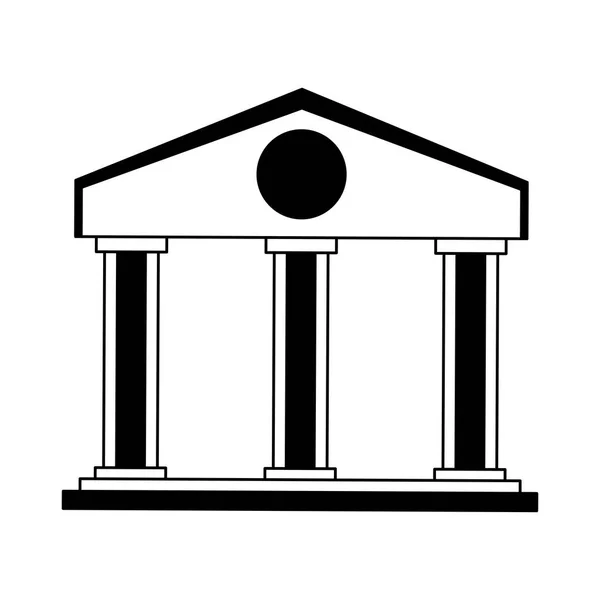 Symbole du bâtiment bancaire en noir et blanc — Image vectorielle