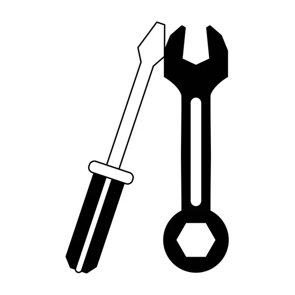 Destornillador y herramientas de construcción de llaves en blanco y negro — Vector de stock