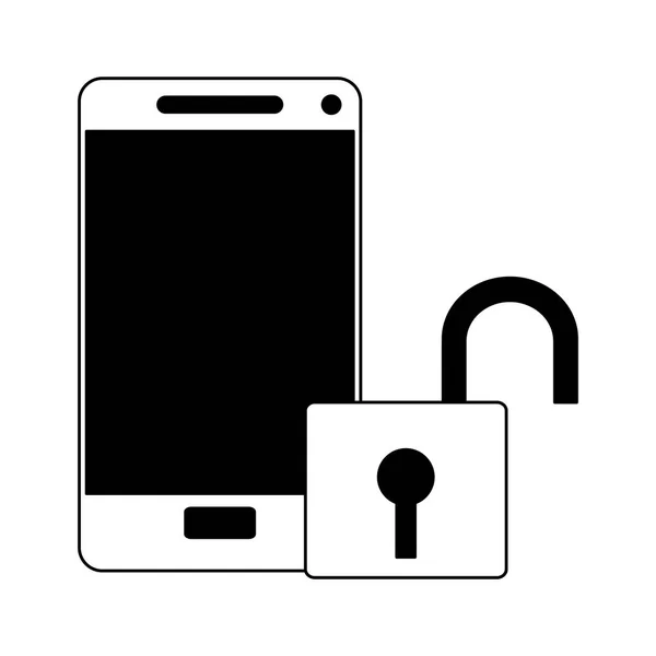 Smartphone unlocked security in black and white — Stock Vector