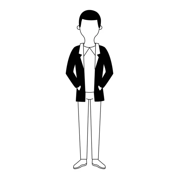 Young man cartoon faceless in black and white — Stock Vector