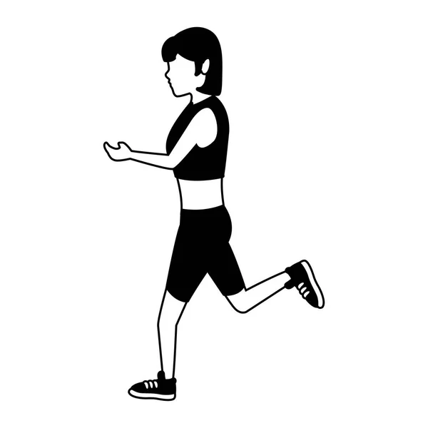 Fitness woman running in black and white — Stock Vector