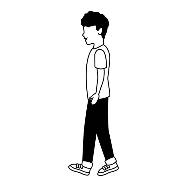 Young man walking in black and white — Stock Vector