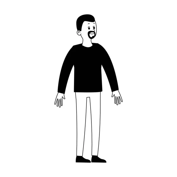 Karikatur eines jungen Mannes in Schwarz-Weiß — Stockvektor
