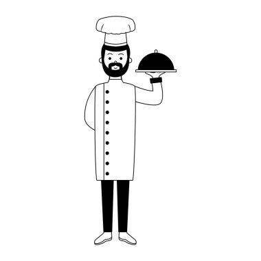 Erkek Şef holding çanak siyah beyaz