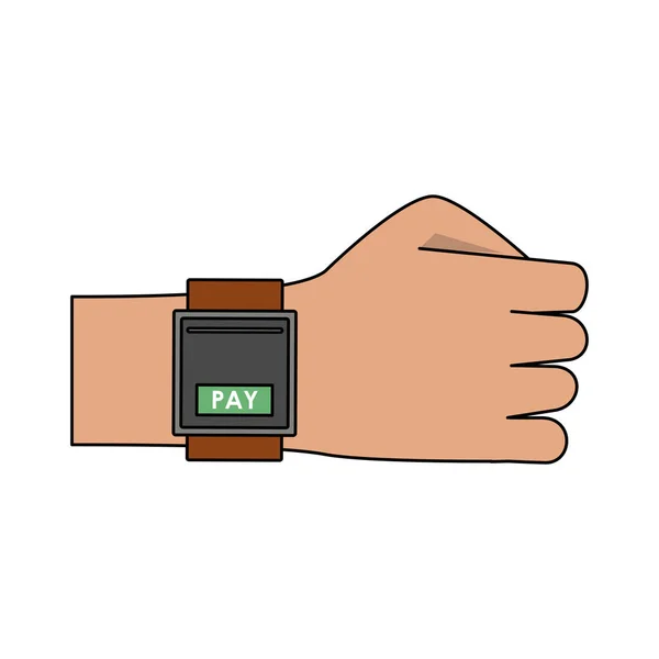 Paying from smartwatch cartoon — Stock Vector