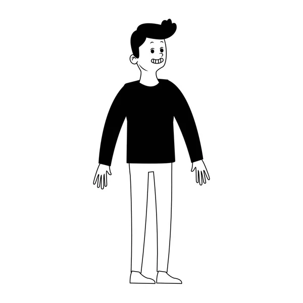 Dibujos animados de hombre joven en blanco y negro — Vector de stock