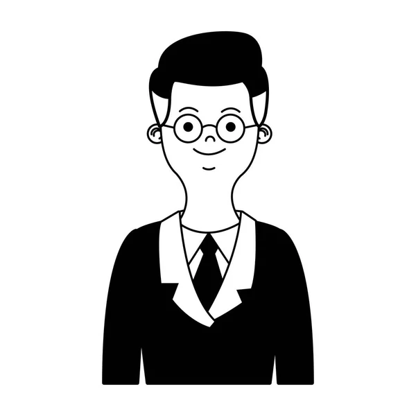 Profil jeune homme d'affaires en noir et blanc — Image vectorielle