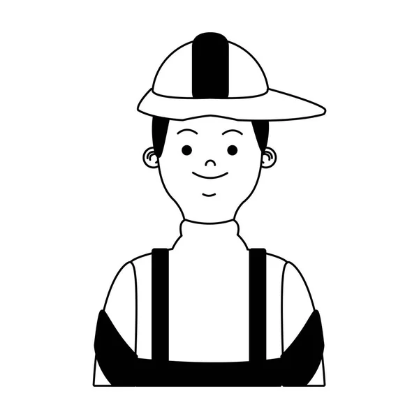 Firefighter man cartoon in black and white — Stock Vector