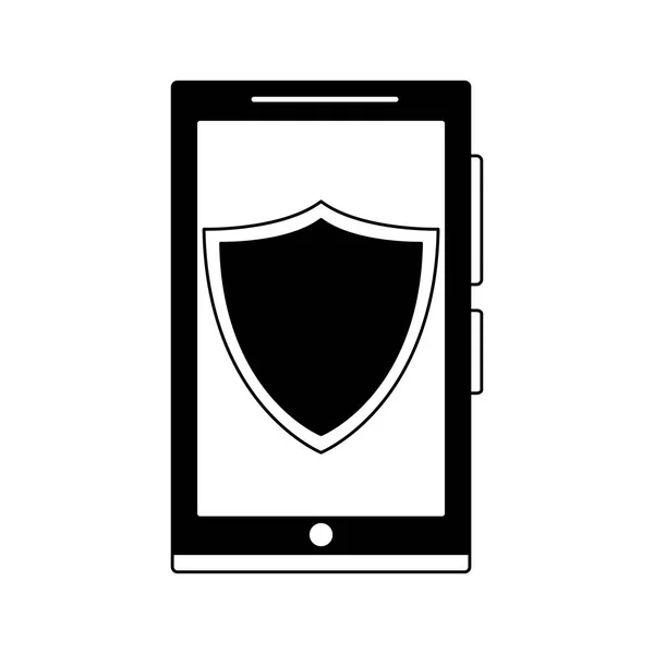 Smartphone avec système de sécurité en noir et blanc — Image vectorielle