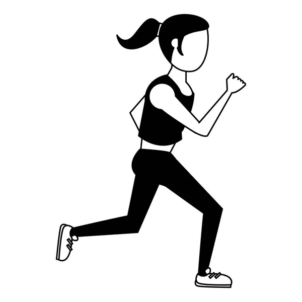 Fitness-Frau läuft in Schwarz-Weiß — Stockvektor