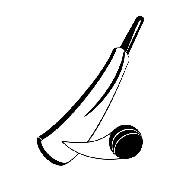 Crickect racket och boll i svart och vitt — Stock vektor