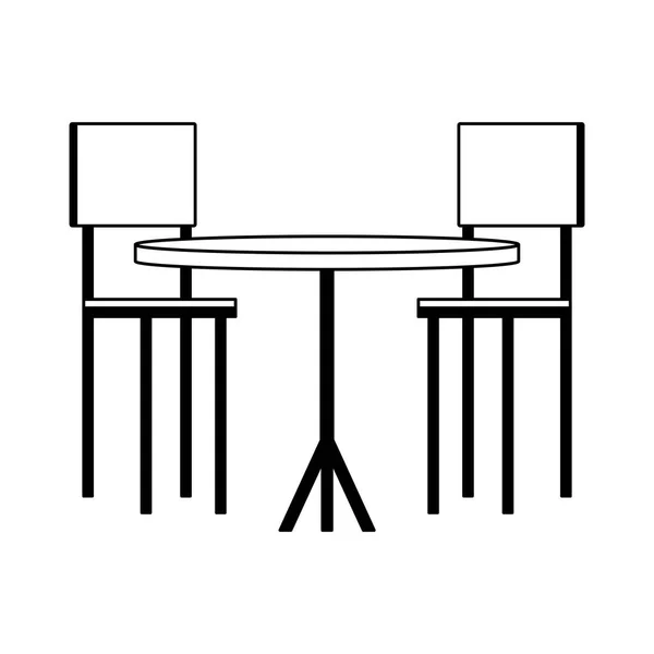 Дерев'яний стіл і стільці в чорно-білому — стоковий вектор