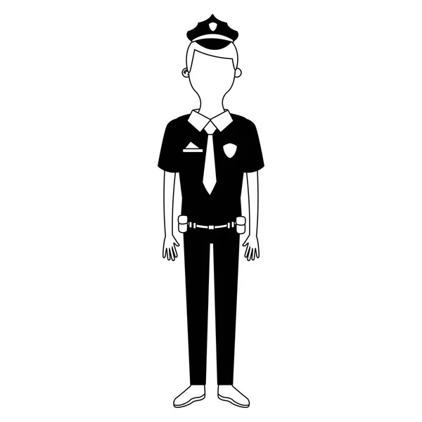 Policial oficial cartoon sem rosto em preto e branco — Vetor de Stock