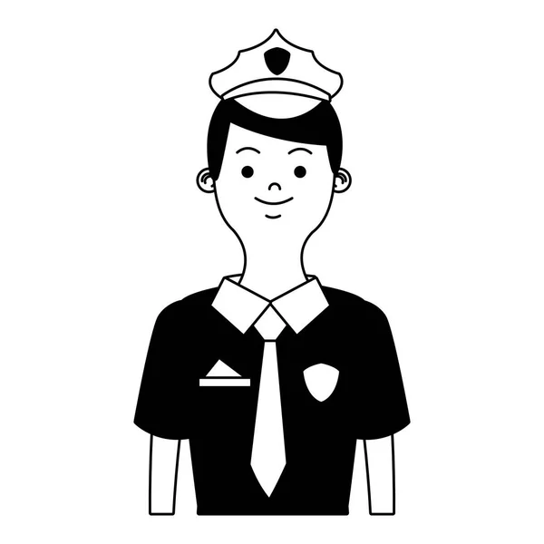 Police officer cartoon in black and white — Stock Vector