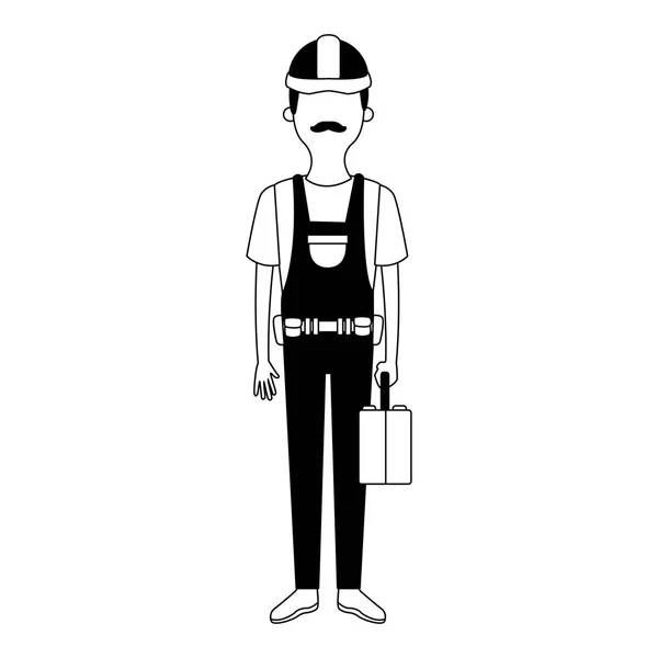 Trabajadores de la construcción caricatura sin rostro en blanco y negro — Archivo Imágenes Vectoriales