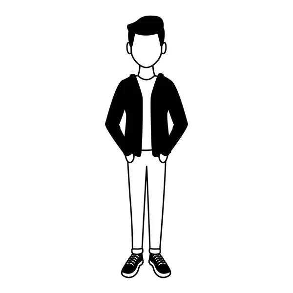 Молодой человек мультфильм аватар в черно-белом — стоковый вектор
