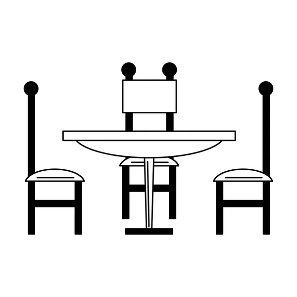 Обідній дерев'яний стіл і стільці в чорно-білому — стоковий вектор
