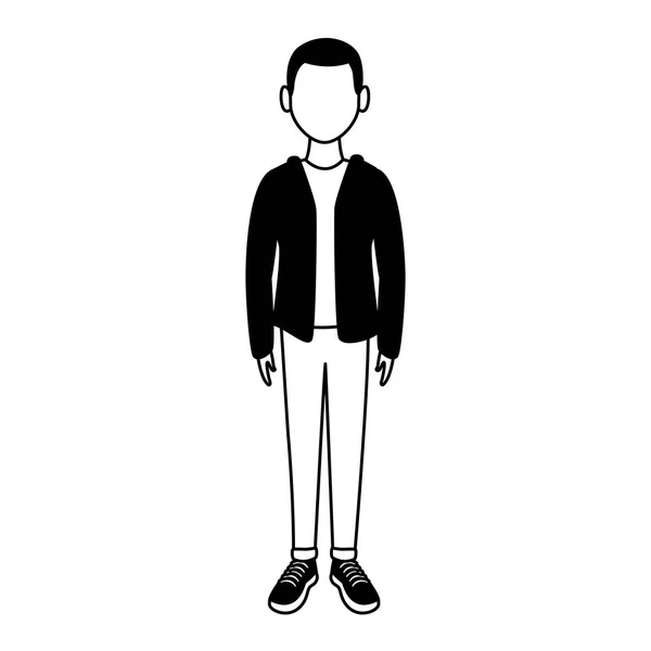 Jovem homem desenho animado avatar em preto e branco — Vetor de Stock