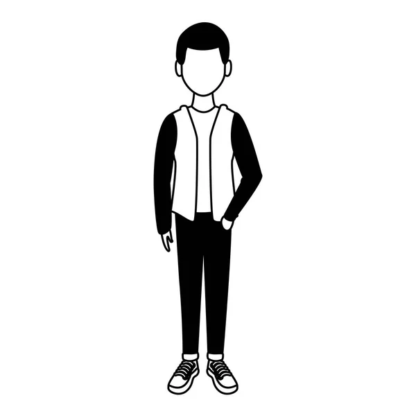 Jovem homem desenho animado avatar em preto e branco — Vetor de Stock