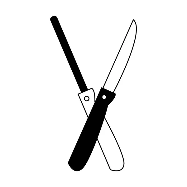 Messer Küchenutensilien in schwarz-weiß — Stockvektor