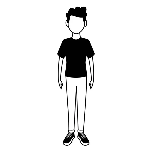 Giovane uomo cartoon avatar in bianco e nero — Vettoriale Stock