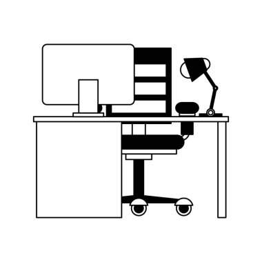 Ofis siyah beyaz bilgisayar ile