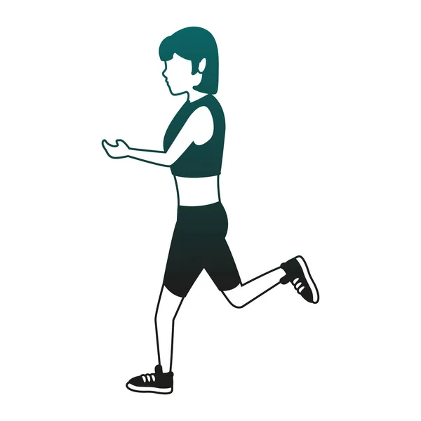 Mujer fitness corriendo en líneas azules — Archivo Imágenes Vectoriales