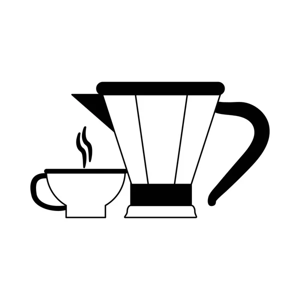Кава і чайник в чорно-білому кольорі — стоковий вектор