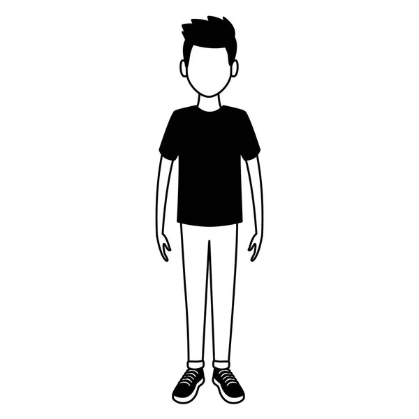 Jeune homme avatar dessin animé en noir et blanc — Image vectorielle