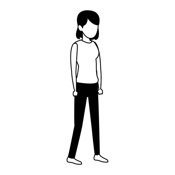 Mujer joven avatar sin rostro en blanco y negro — Vector de stock