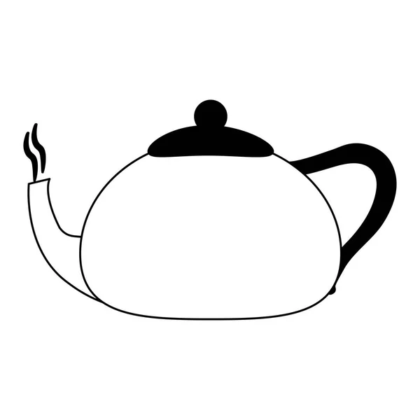 Фарфоровый чайник изолирован в черно-белом — стоковый вектор