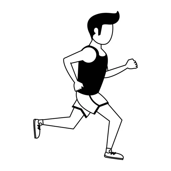 Fitness homme courir en noir et blanc — Image vectorielle