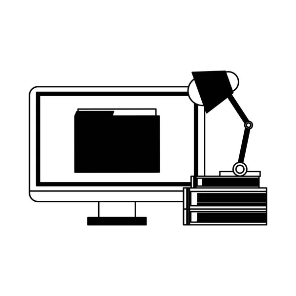 Ufficio con computer in bianco e nero — Vettoriale Stock