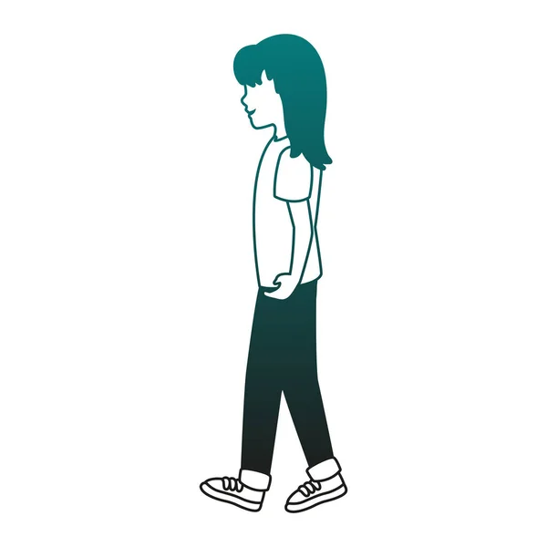 Ung kvinna promenader i blå linjer — Stock vektor