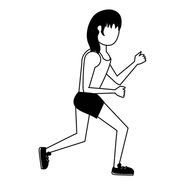 Mulher fitness correndo em preto e branco — Vetor de Stock