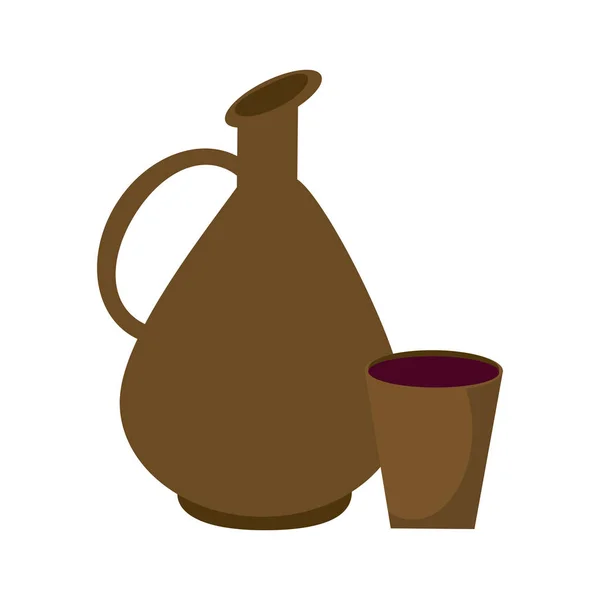 Vaso di vino antico con tazza — Vettoriale Stock