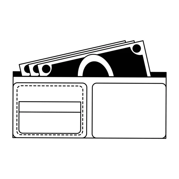 Billetera con efectivo en blanco y negro — Vector de stock