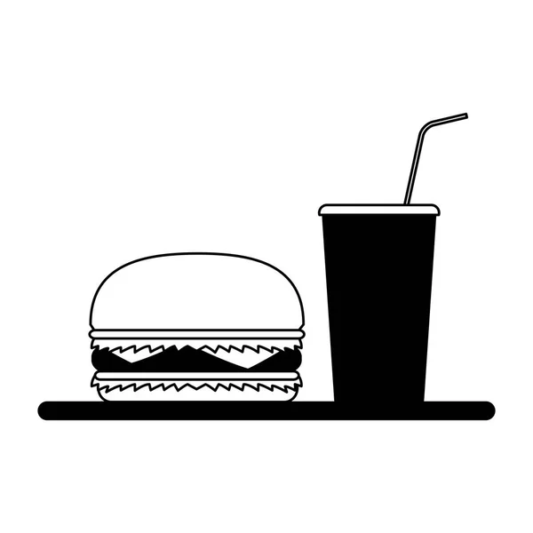 Hamburguesa y refresco en blanco y negro — Vector de stock