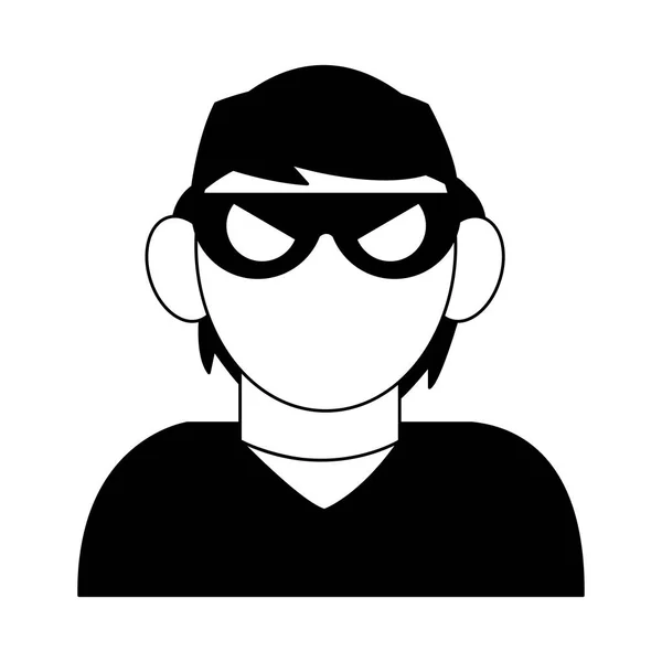 Perfil de ladrão avatar em preto e branco — Vetor de Stock