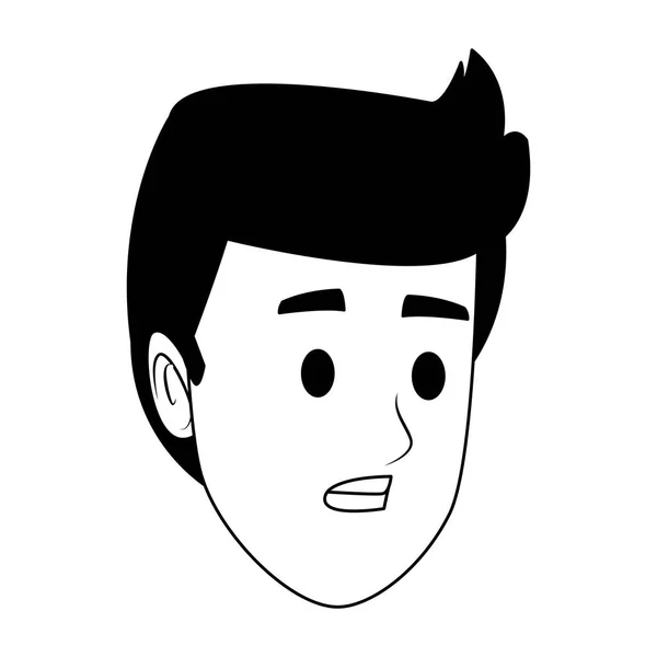 Cara de hombre joven en blanco y negro — Vector de stock